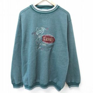 XL★古着 長袖 スウェット メンズ 90年代 90s ゴルフ 刺繍 鹿の子 クルーネック 濃緑 グリーン 23nov25 中古 スエット トレーナー トップス(パーカー)