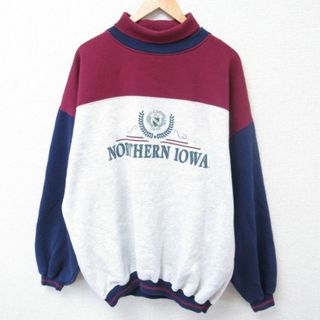 XL★古着 長袖 スウェット メンズ 90年代 90s ノーザンアイオワ 大学 マルチカラー 大きいサイズ タートルネック ハイネック USA製 薄グレー他 霜降り 23nov25 中古 スエット トレーナー トップス(パーカー)