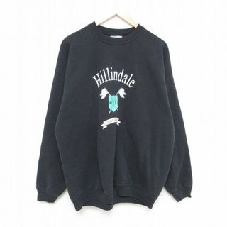 ヘインズ(Hanes)のXL★古着 ヘインズ Hanes 長袖 スウェット メンズ 90年代 90s Hillindale ゴルフウェア クルーネック USA製 黒 ブラック 23nov25 中古 スエット トレーナー トップス(パーカー)