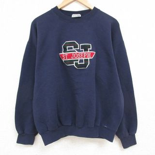 L★古着 ディスカス 長袖 スウェット メンズ 90年代 90s セントジョセフ クルーネック 濃紺 ネイビー 23nov28 中古 スエット トレーナー トップス