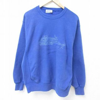 XL★古着 長袖 スウェット メンズ 90年代 90s クルーズ ホリデイ 刺繍 大きいサイズ クルーネック 青 ブルー 23nov28 中古 スエット トレーナー トップス(パーカー)