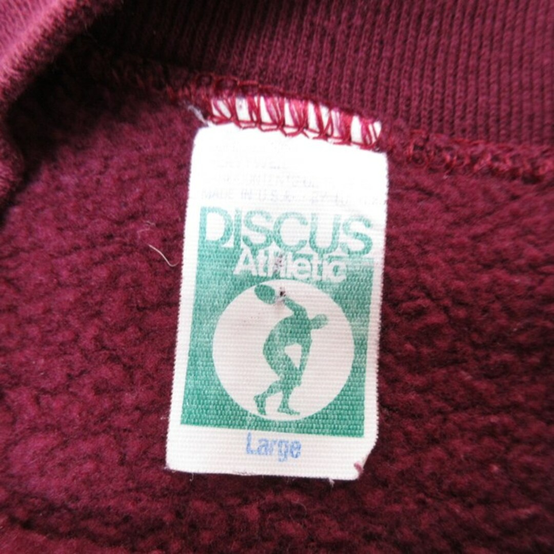 DISCUS(ディスカス)のL★古着 ディスカス 長袖 スウェット メンズ 80年代 80s MK 刺繍 ラグラン クルーネック USA製 エンジ 23nov30 中古 スエット トレーナー トップス メンズのトップス(パーカー)の商品写真