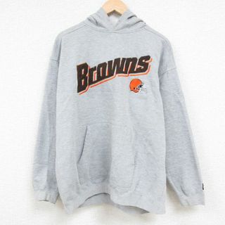 プーマ(PUMA)のL★古着 プーマ puma 長袖 スウェット パーカー メンズ 00年代 00s NFL クリーブランドブラウンズ 薄グレー 霜降り アメフト スーパーボウル 23nov29 中古 スエット トレーナー トップス(パーカー)