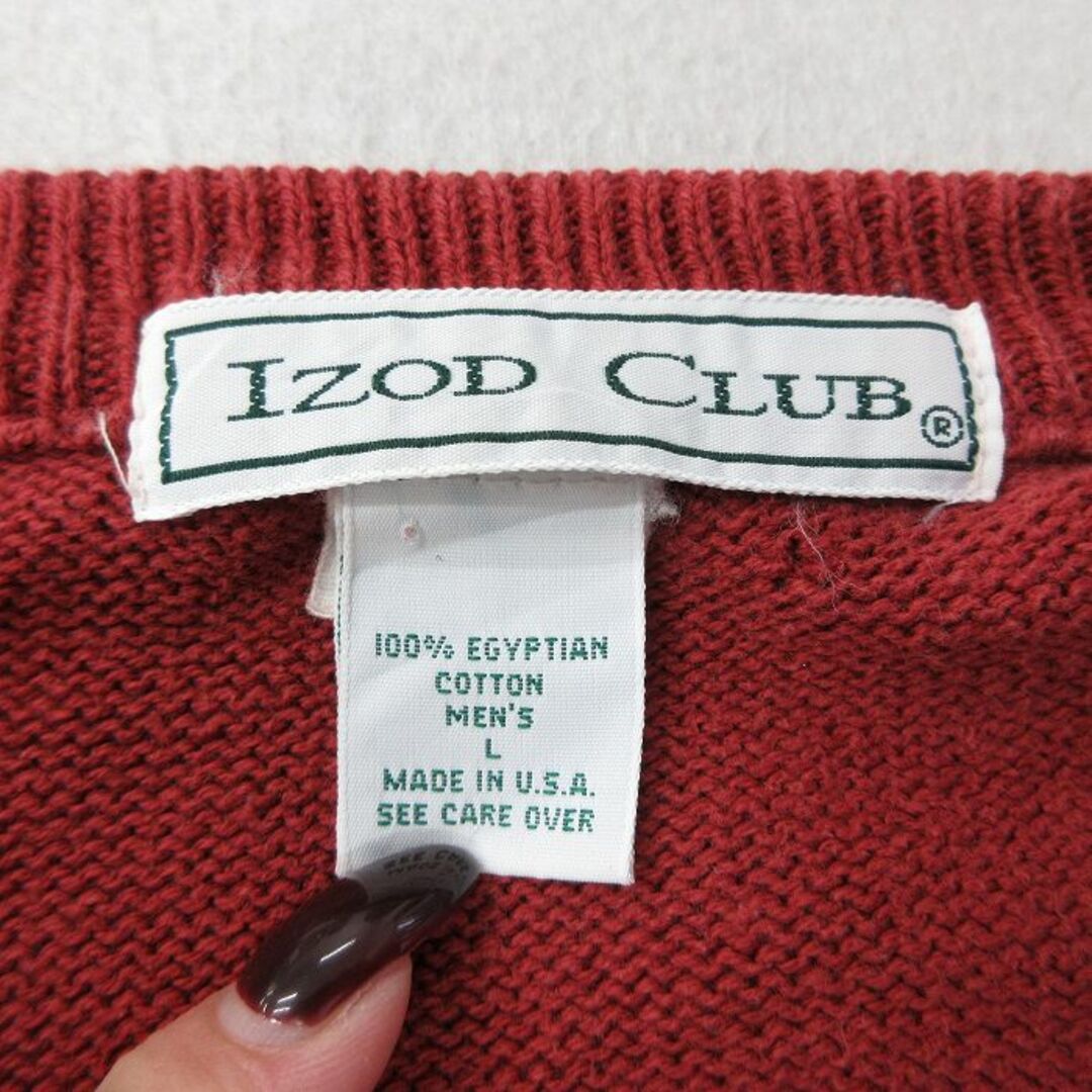 L★古着 IZOD ニット ベスト メンズ 90年代 90s 鳥 ゴルフ コットン Vネック USA製 赤 レッド 23nov21 中古 トップス メンズのトップス(ベスト)の商品写真