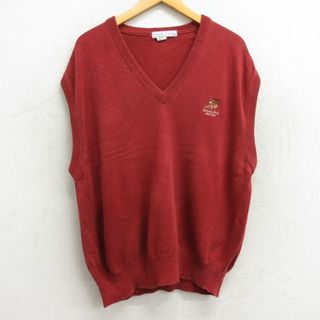 L★古着 IZOD ニット ベスト メンズ 90年代 90s 鳥 ゴルフ コットン Vネック USA製 赤 レッド 23nov21 中古 トップス(ベスト)