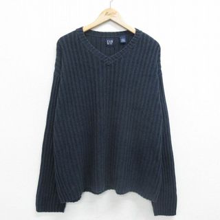 ギャップ(GAP)のXL★古着 ギャップ GAP 長袖 セーター メンズ 00年代 00s 無地 大きいサイズ ウール Vネック 紺 ネイビー 23nov24 中古 ニット トップス(ニット/セーター)