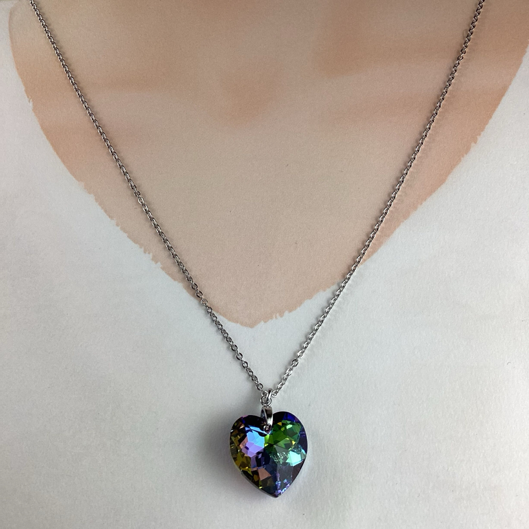 激レアSwarovski 18mmダイヤカットハート〜グリーンサフィックスの通販