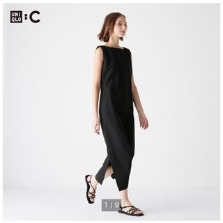 ユニクロ(UNIQLO)のL【新品未使用】ユニクロC クレープジャージーワンピース BLACK(ロングワンピース/マキシワンピース)