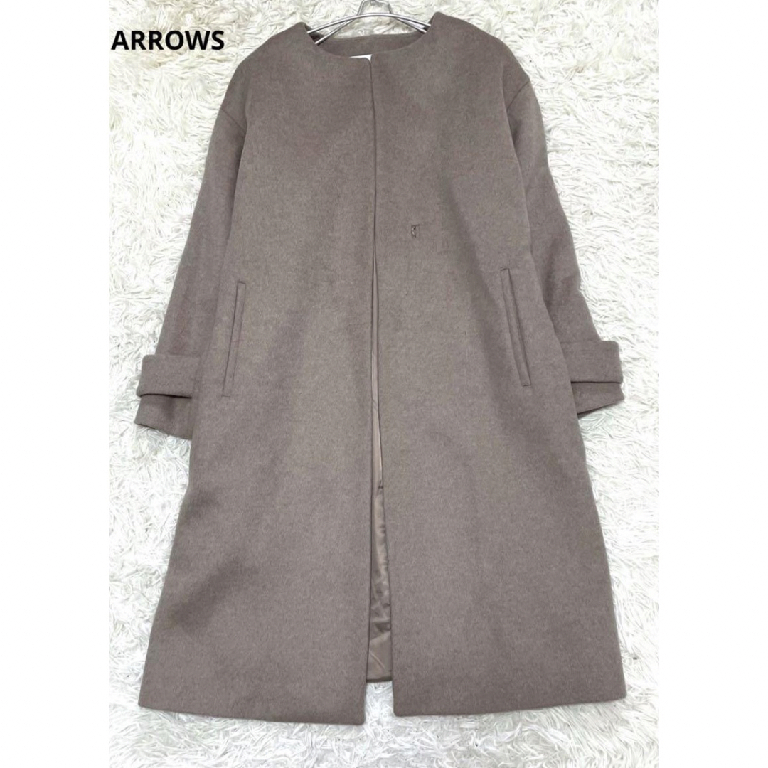 UNITED ARROWS green label relaxing(ユナイテッドアローズグリーンレーベルリラクシング)の【美品】グリーンレーベルリラクシング　アンゴラビーバー ノーカラー コート レディースのジャケット/アウター(ロングコート)の商品写真