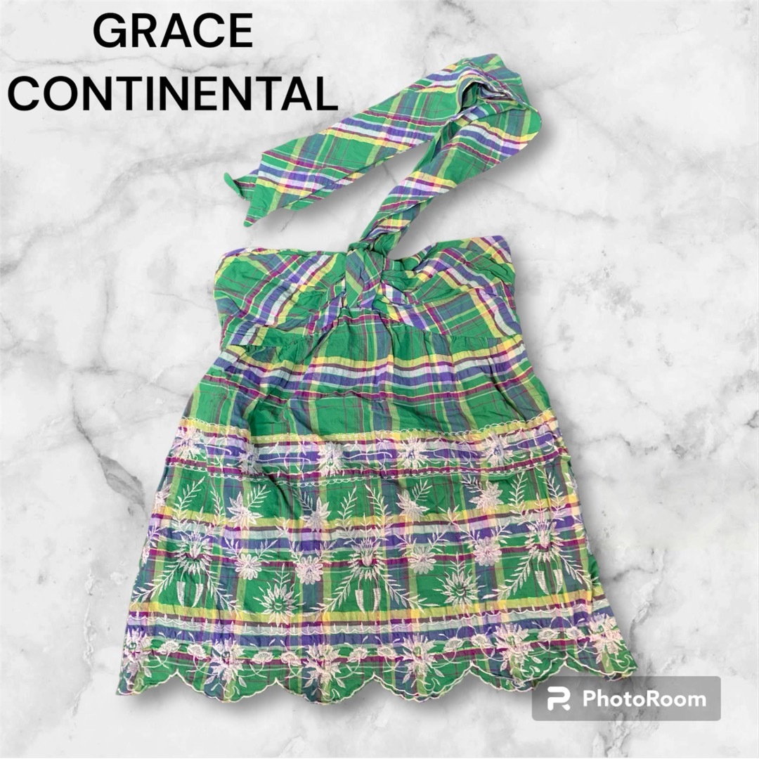 GRACE CONTINENTAL(グレースコンチネンタル)のGRACE CONTINENTA刺繍チェックトップス36/グレースコンチネンタル レディースのトップス(ベアトップ/チューブトップ)の商品写真