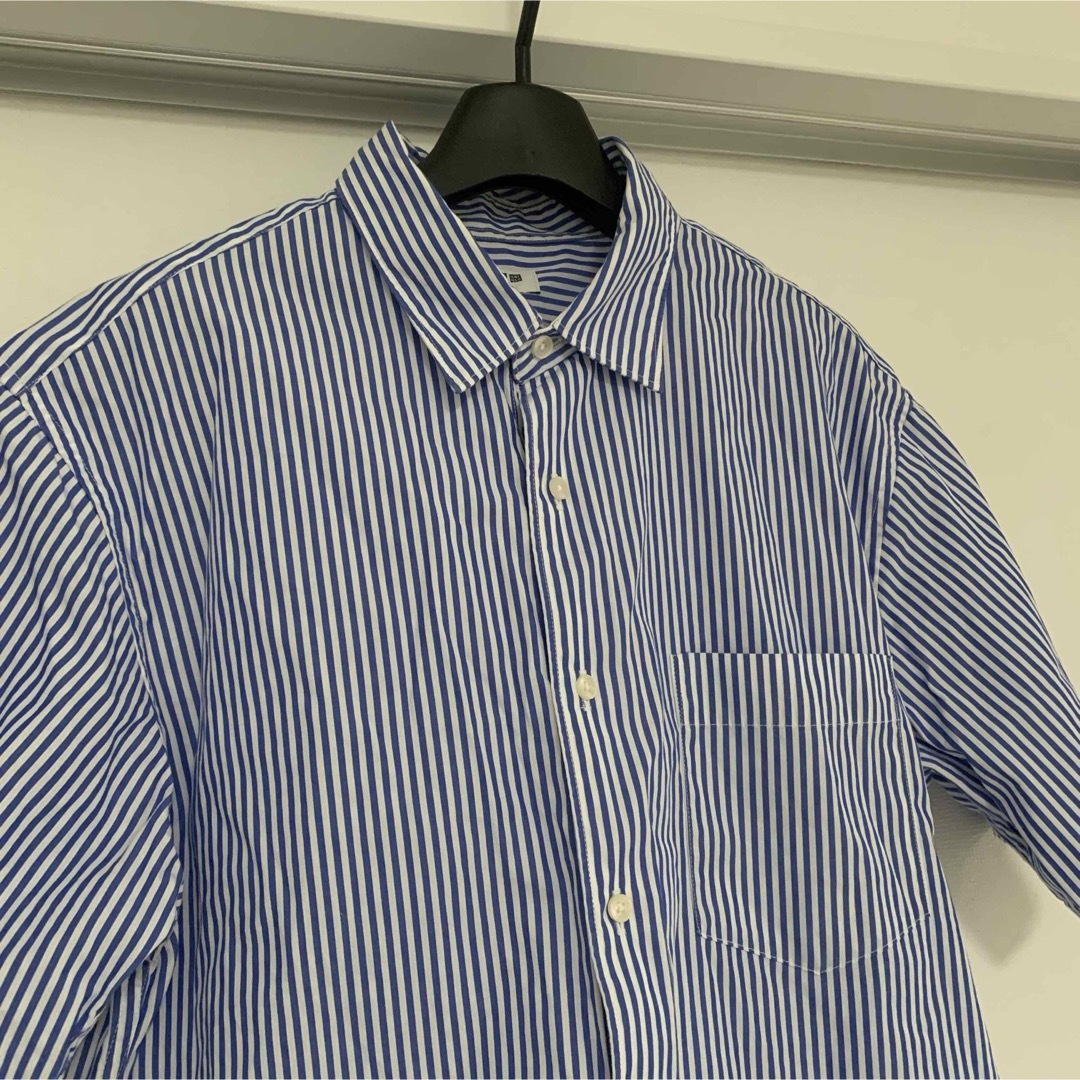 UNIQLO(ユニクロ)の【UNIQLO】エクストラファインコットンブロードストライプシャツ半袖 レディースのトップス(Tシャツ(半袖/袖なし))の商品写真