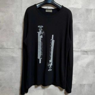 Yohji Yamamoto - 美品 L ヨウジヤマモト 長袖 カットソー 黒 ウール コットン 日本製 ロンT