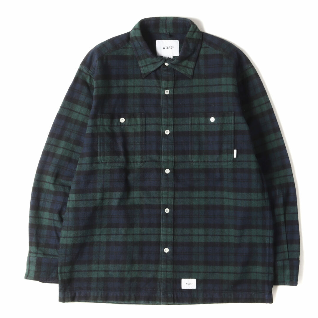 W)taps(ダブルタップス)のWTAPS ダブルタップス シャツ サイズ:L 19AW ヘビー チェック フランネル シャツ UNION LS グリーン ネイビー トップス カジュアルシャツ 長袖【メンズ】【中古】 メンズのトップス(シャツ)の商品写真