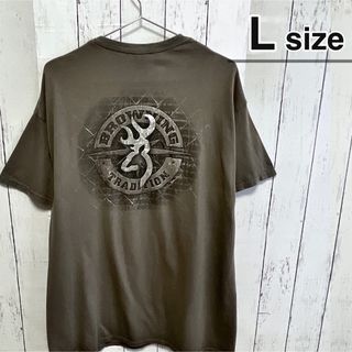 USA古着　Browning　Tシャツ　Lサイズ　グレーブラウン　プリント　ロゴ(Tシャツ/カットソー(半袖/袖なし))