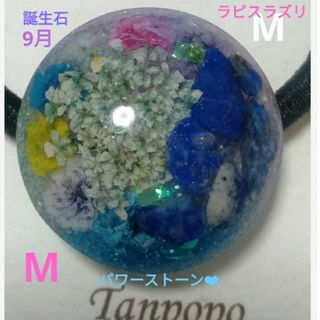 ヘアゴム ハンドメイド レジン☆ 誕生石 ドライフラワー☆ ラピスラズリ  M(ヘアアクセサリー)