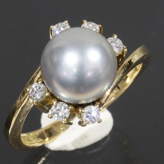 ミキモト(MIKIMOTO)のMIKIMOTO ミキモト パール8mm ダイヤ6石リング 9号 K18YG(リング(指輪))