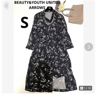 ユナイテッドアローズ(UNITED ARROWS)の美品♡ビューティーユナイテッドアローズ シャツワンピース♡ネイビー 花柄(ロングワンピース/マキシワンピース)