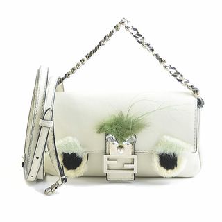 フェンディ(FENDI)のフェンディ FENDI ハンドバッグ 斜め掛けショルダーバッグ モンスター マイクロバゲット レザー/ファー オフホワイト/グリーン シルバー レディース 送料無料【中古】 e58381g(ハンドバッグ)