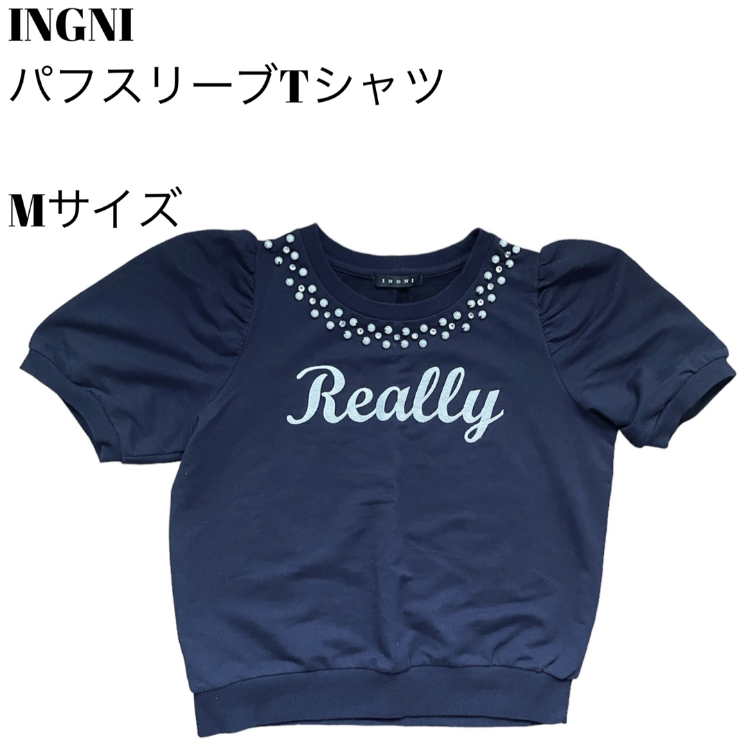 INGNI(イング)の【即購入可】INGNI ビジュー、刺繍(ロゴ)Tシャツ(ネイビー) メンズのトップス(Tシャツ/カットソー(半袖/袖なし))の商品写真