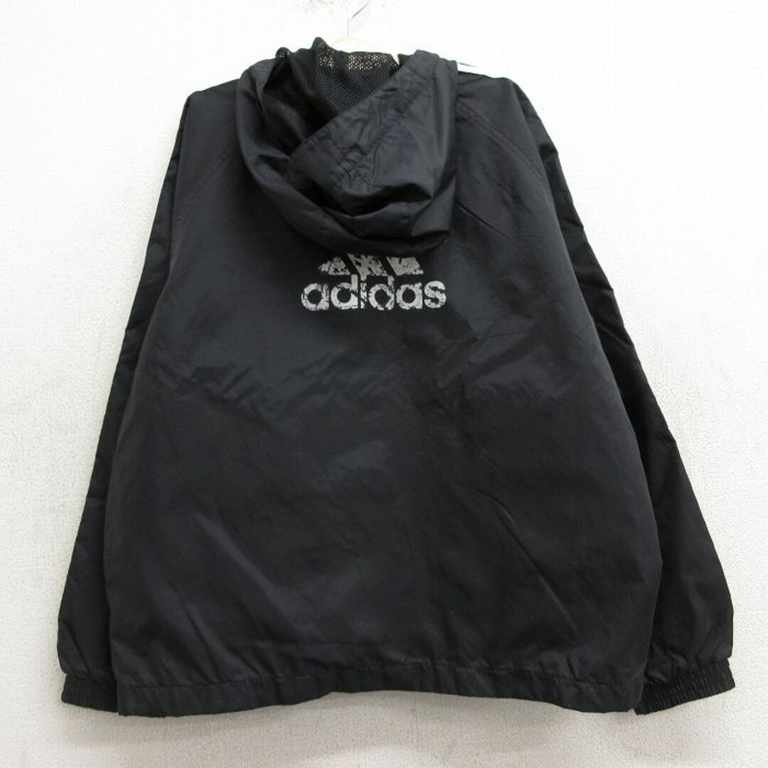 adidas(アディダス)の古着 アディダス adidas 長袖 ナイロン スウェット パーカー キッズ ボーイズ 子供服 90年代 90s ビッグロゴ ラグラン 黒 ブラック 内側メッシュ 3本ライン 23dec08 キッズ/ベビー/マタニティのベビー服(~85cm)(シャツ/カットソー)の商品写真