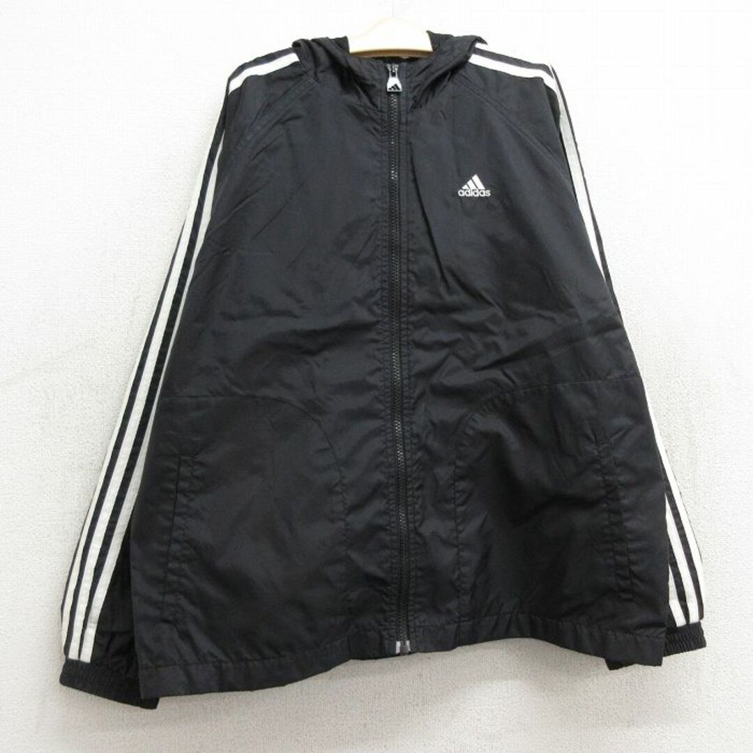 adidas(アディダス)の古着 アディダス adidas 長袖 ナイロン スウェット パーカー キッズ ボーイズ 子供服 90年代 90s ビッグロゴ ラグラン 黒 ブラック 内側メッシュ 3本ライン 23dec08 キッズ/ベビー/マタニティのベビー服(~85cm)(シャツ/カットソー)の商品写真