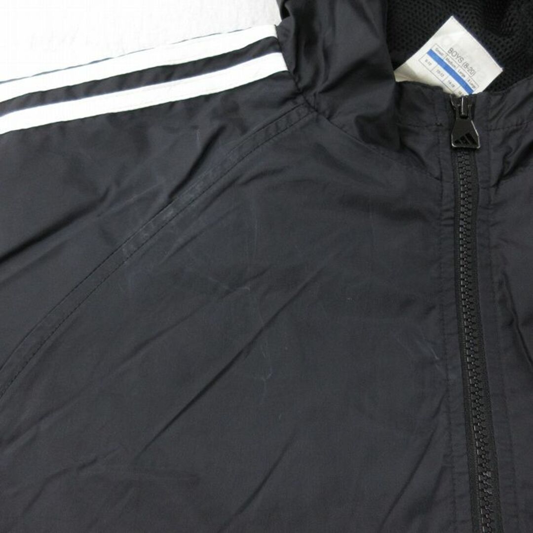 adidas(アディダス)の古着 アディダス adidas 長袖 ナイロン スウェット パーカー キッズ ボーイズ 子供服 90年代 90s ビッグロゴ ラグラン 黒 ブラック 内側メッシュ 3本ライン 23dec08 キッズ/ベビー/マタニティのベビー服(~85cm)(シャツ/カットソー)の商品写真