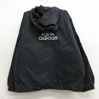 アディダス(adidas)の古着 アディダス adidas 長袖 ナイロン スウェット パーカー キッズ ボーイズ 子供服 90年代 90s ビッグロゴ ラグラン 黒 ブラック 内側メッシュ 3本ライン 23dec08(シャツ/カットソー)