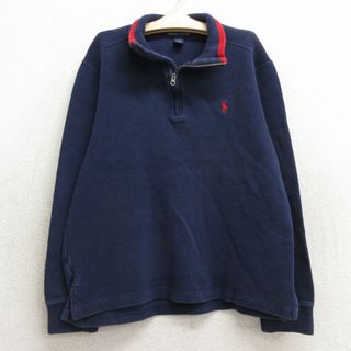 ラルフローレン(Ralph Lauren)の古着 ラルフローレン Ralph Lauren 長袖 ブランド ハーフジップ セーター キッズ ボーイズ 子供服 ワンポイントロゴ コットン 紺 ネイビー 23dec08(シャツ/カットソー)