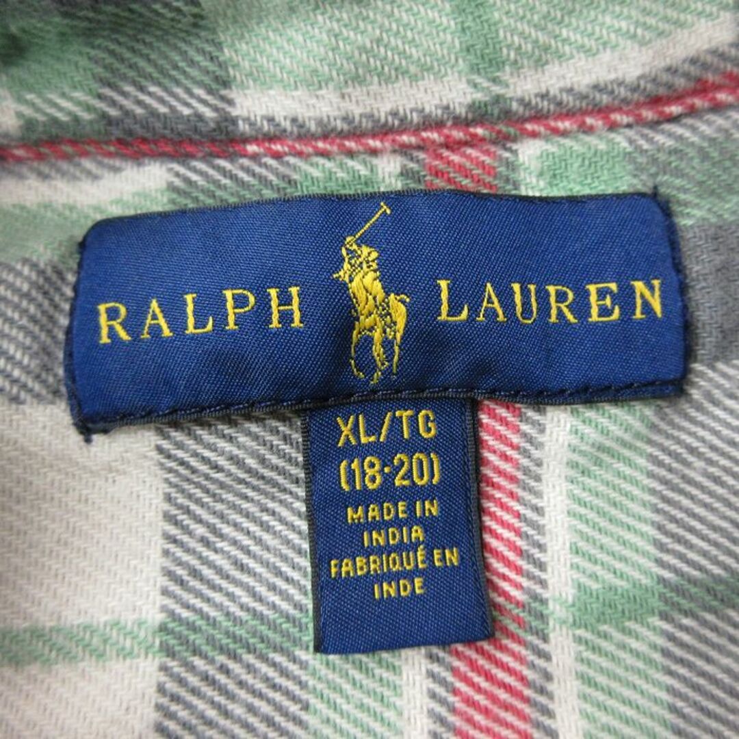 Ralph Lauren(ラルフローレン)の古着 ラルフローレン Ralph Lauren 長袖 ブランド フランネル シャツ キッズ ボーイズ 子供服 ワンポイントロゴ コットン ボタンダウン 薄緑他 グリーン チェック 23dec09 キッズ/ベビー/マタニティのベビー服(~85cm)(シャツ/カットソー)の商品写真