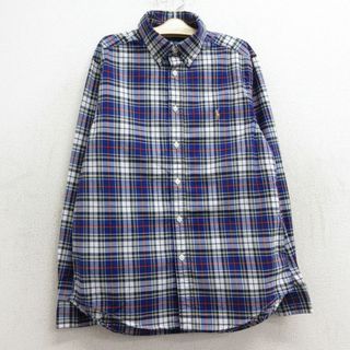 ラルフローレン(Ralph Lauren)の古着 ラルフローレン Ralph Lauren 長袖 ブランド シャツ キッズ ボーイズ 子供服 ワンポイントロゴ コットン ボタンダウン デッドストック 紺他 ネイビー チェック 23dec09(シャツ/カットソー)