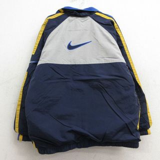 ナイキ(NIKE)の古着 ナイキ NIKE 長袖 ナイロン ジャケット キッズ ボーイズ 子供服 00年代 00s ビッグロゴ リバーシブル ラグラン 紺他 ネイビー 内側フリース 23dec09(シャツ/カットソー)