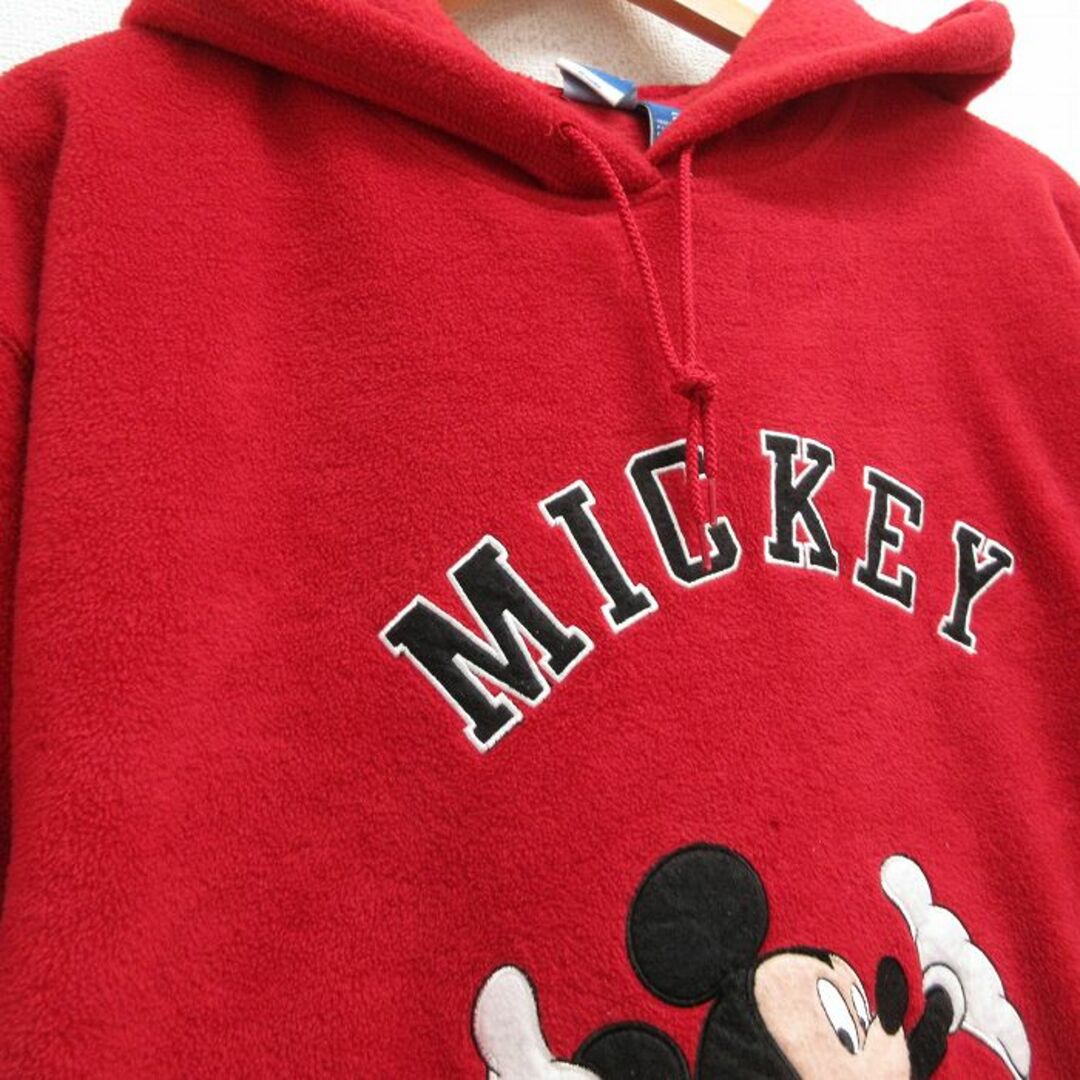 Disney(ディズニー)の古着 長袖 フリース トップス パーカー レディース ディズニー DISNEY ミッキー MICKEY MOUSE 大きいサイズ 赤 レッド 23dec02 中古 レディースのトップス(パーカー)の商品写真