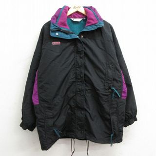 コロンビア(Columbia)の古着 コロンビア COLUMBIA 長袖 ナイロン ジャケット レディース 90年代 90s 大きいサイズ ロング丈 USA製 黒 ブラック 内側フリース 23dec04 中古 アウター ウインドブレーカー(ロングコート)