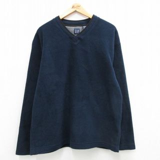 ギャップ(GAP)のL★古着 ギャップ GAP 長袖 フリース ジャケット メンズ 00年代 00s Vネック 紺他 ネイビー 23dec02 中古 アウター(ダッフルコート)