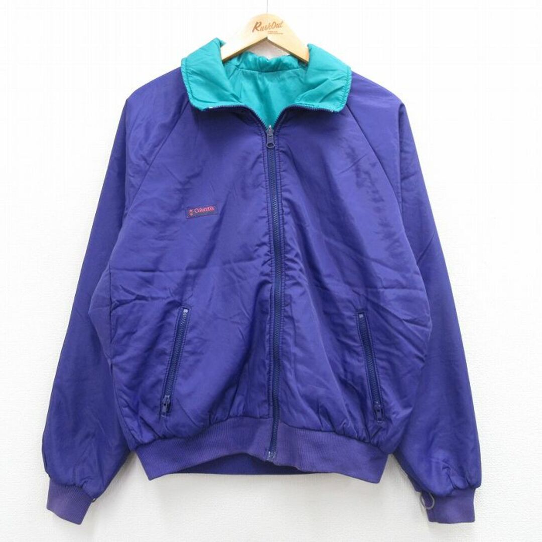 Columbia(コロンビア)のXL★古着 コロンビア COLUMBIA 長袖 ナイロン ジャケット メンズ 80年代 80s ワンポイントロゴ シンサレート リバーシブル ラグラン 紫 パープル 23dec05 中古 アウター メンズのジャケット/アウター(ダッフルコート)の商品写真