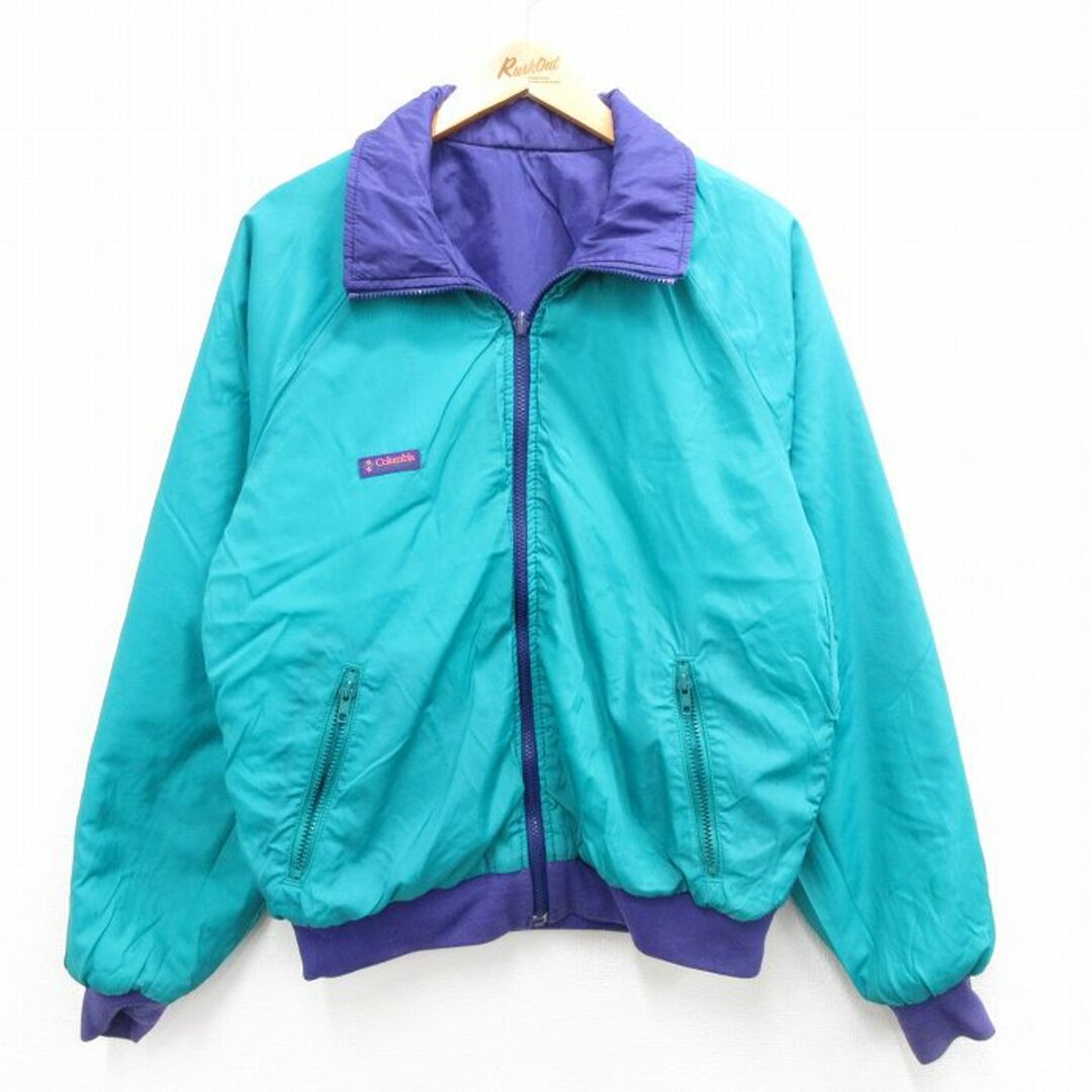 Columbia(コロンビア)のXL★古着 コロンビア COLUMBIA 長袖 ナイロン ジャケット メンズ 80年代 80s ワンポイントロゴ シンサレート リバーシブル ラグラン 紫 パープル 23dec05 中古 アウター メンズのジャケット/アウター(ダッフルコート)の商品写真