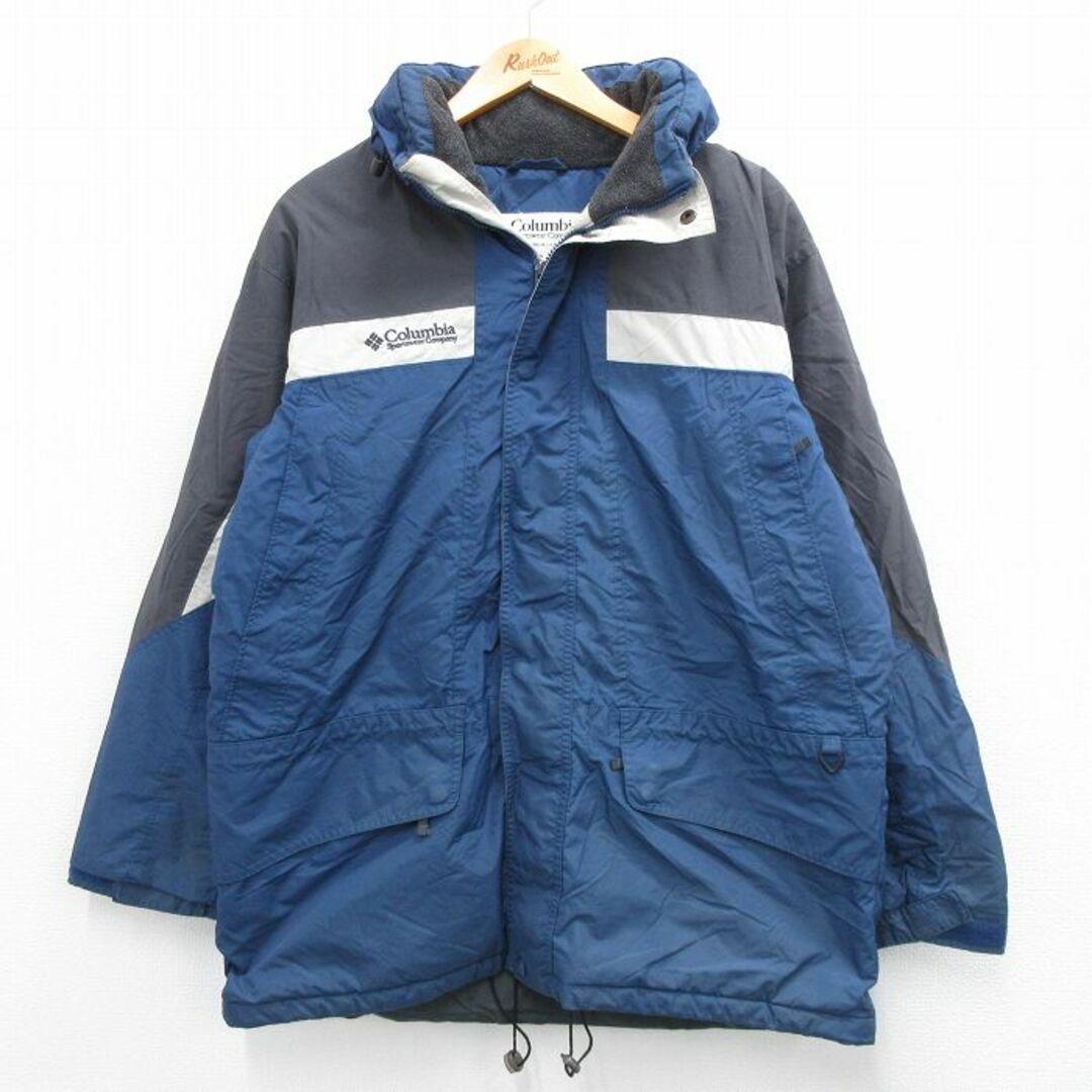 Columbia(コロンビア)のXL★古着 コロンビア COLUMBIA 長袖 ナイロン ジャケット メンズ 00年代 00s ワンポイントロゴ マルチカラー 紺 ネイビー 内側フリース 23dec05 中古 アウター メンズのジャケット/アウター(ダッフルコート)の商品写真