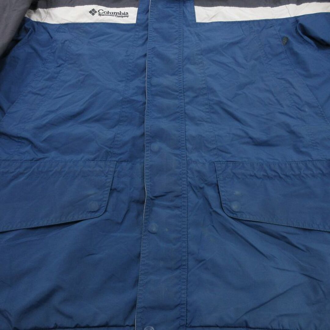 Columbia(コロンビア)のXL★古着 コロンビア COLUMBIA 長袖 ナイロン ジャケット メンズ 00年代 00s ワンポイントロゴ マルチカラー 紺 ネイビー 内側フリース 23dec05 中古 アウター メンズのジャケット/アウター(ダッフルコート)の商品写真