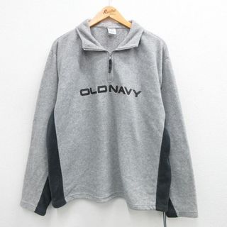 オールドネイビー(Old Navy)のL★古着 オールドネイビー OLD NAVY 長袖 ハーフジップ フリース ジャケット メンズ ビッグロゴ 刺繍 グレー 霜降り他 23dec06 中古 アウター(ダッフルコート)