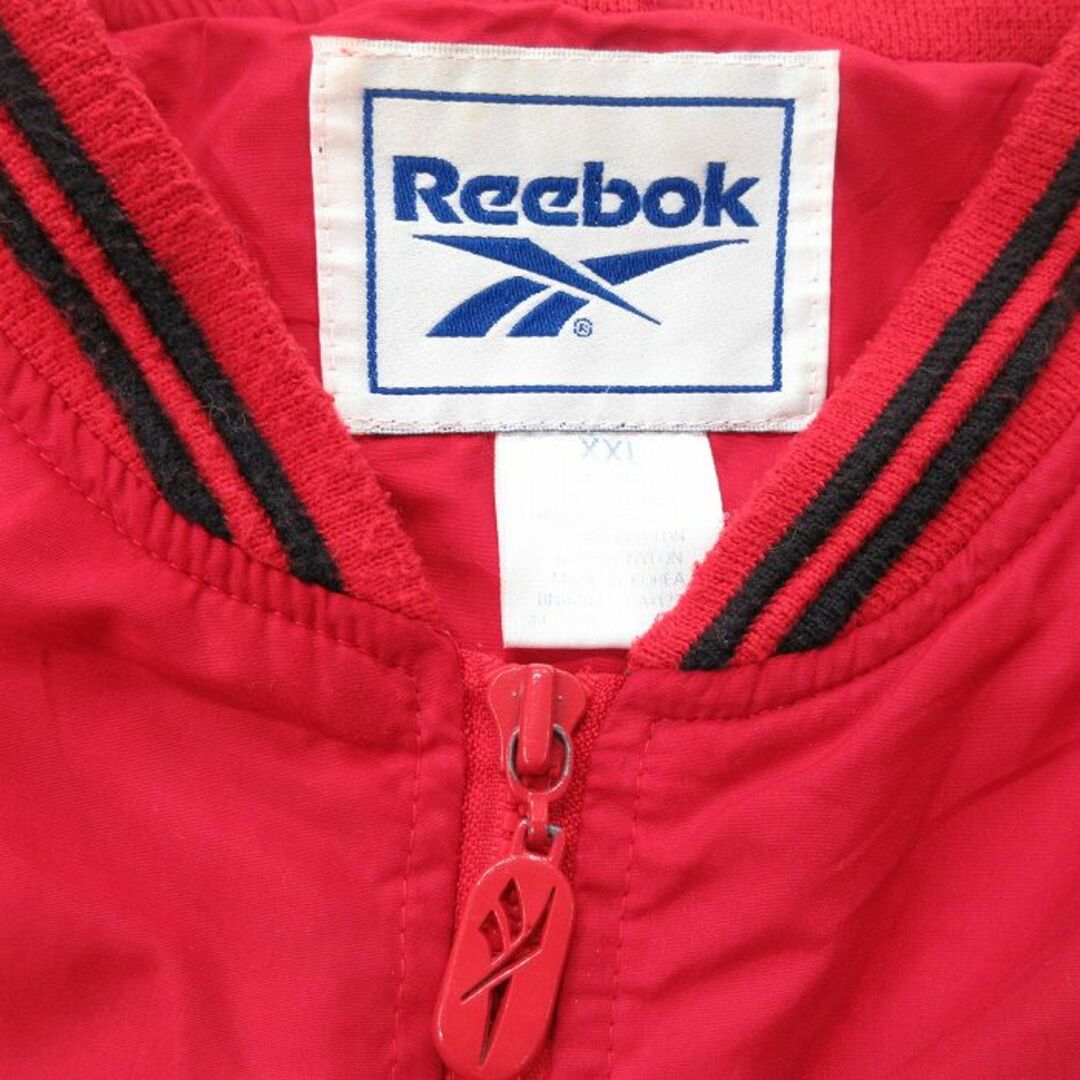 Reebok(リーボック)のXL★古着 リーボック REEBOK 長袖 ハーフジップ ジャケット メンズ 00年代 00s ワンポイントロゴ ウィスコンシン 刺繍 大きいサイズ 赤他 レッド 23dec01 中古 アウター ジャンパー ブルゾン メンズのジャケット/アウター(ダッフルコート)の商品写真