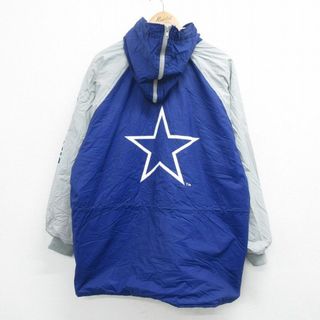 XL★古着 長袖 ジャケット パーカー メンズ 90年代 90s NFL ダラスカウボーイズ 大きいサイズ ロング丈 ラグラン 青他 ブルー アメフト スーパーボウル 内側キルティング 23dec04 中古 アウター ジャンパー ブルゾン(ダッフルコート)