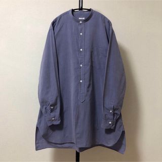 コモリ(COMOLI)の希少試着のみ サイズ3 17ss ハケメ生地コモリ バンドカラー　サックスブルー(シャツ)