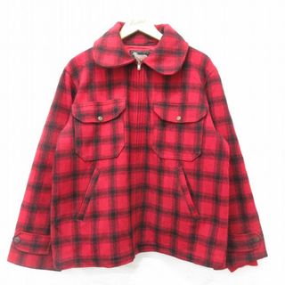 ウールリッチ(WOOLRICH)のXL★古着 ウールリッチ WOOLRICH 長袖 ビンテージ ウール ジャケット メンズ 50年代 50s タロン 赤 レッド チェック 内側キルティング 23dec04 中古 アウター(ダッフルコート)