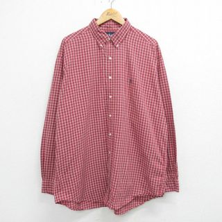 ラルフローレン(Ralph Lauren)のXL★古着 ラルフローレン Ralph Lauren 長袖 ブランド シャツ メンズ 90年代 90s ワンポイントロゴ BLAKE 大きいサイズ ロング丈 コットン ボタンダウン 赤他 レッド チェック 23dec04 中古 トップス(シャツ)