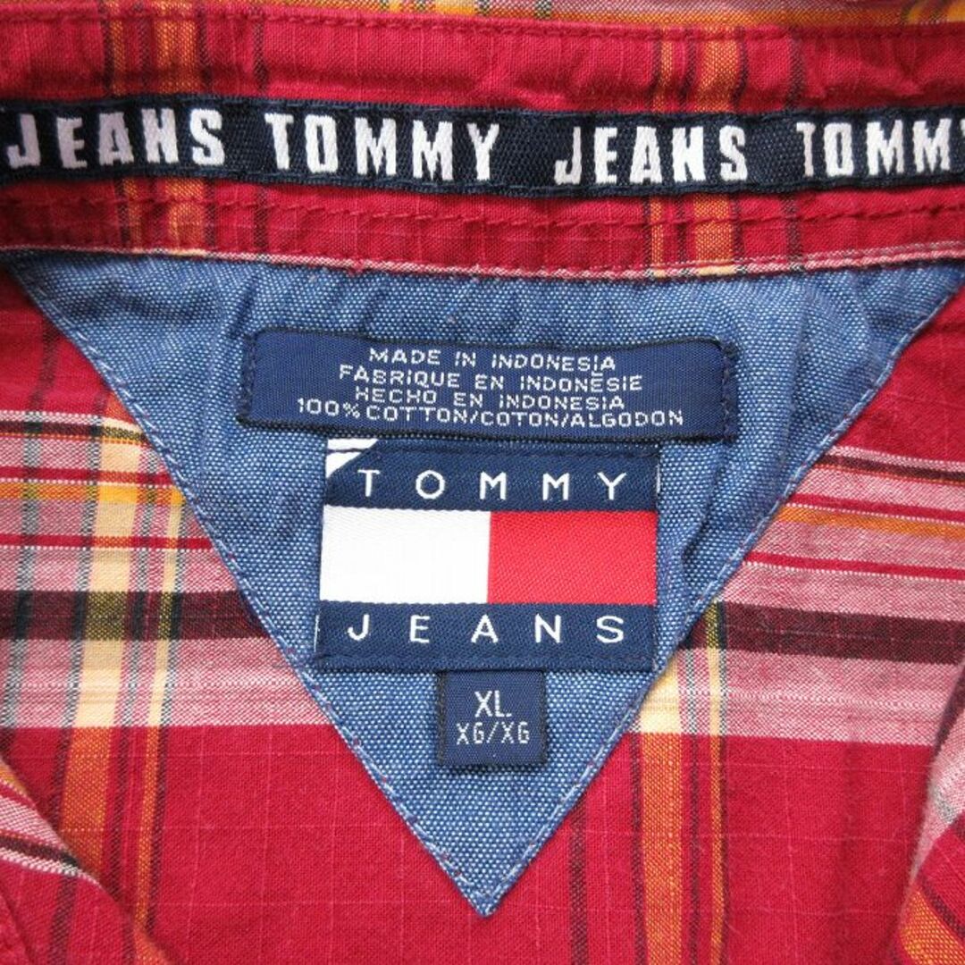 TOMMY HILFIGER(トミーヒルフィガー)のXL★古着 トミーヒルフィガー TOMMY HILFIGER 長袖 ブランド シャツ メンズ 90年代 90s ワンポイントロゴ 大きいサイズ コットン 赤他 レッド チェック 23dec06 中古 トップス メンズのトップス(シャツ)の商品写真