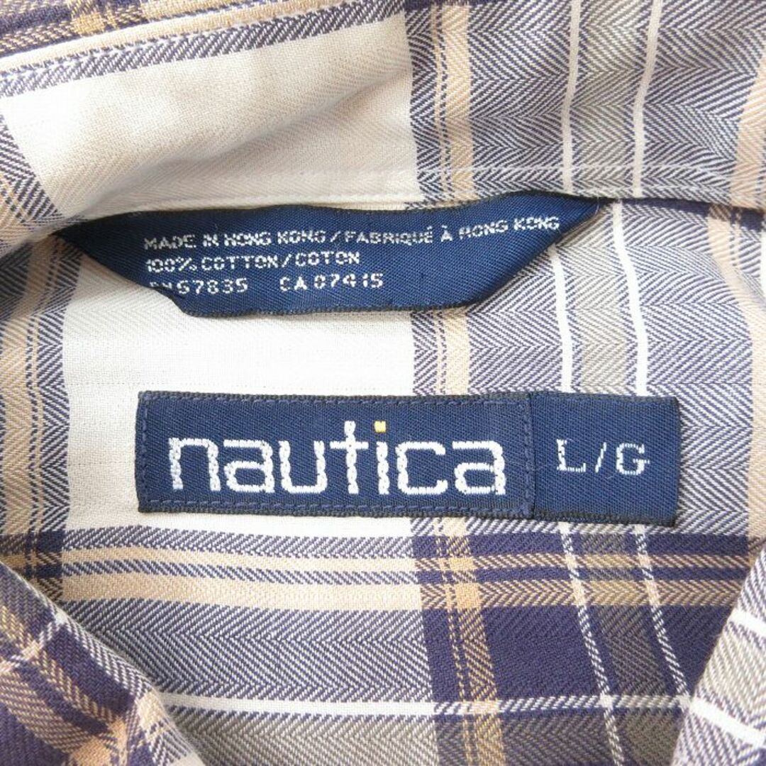 NAUTICA(ノーティカ)のXL★古着 ノーティカ NAUTICA 長袖 ブランド シャツ メンズ 90年代 90s ワンポイントロゴ ロング丈 コットン ボタンダウン ベージュ系他 カーキ チェック 23dec07 中古 トップス メンズのトップス(シャツ)の商品写真