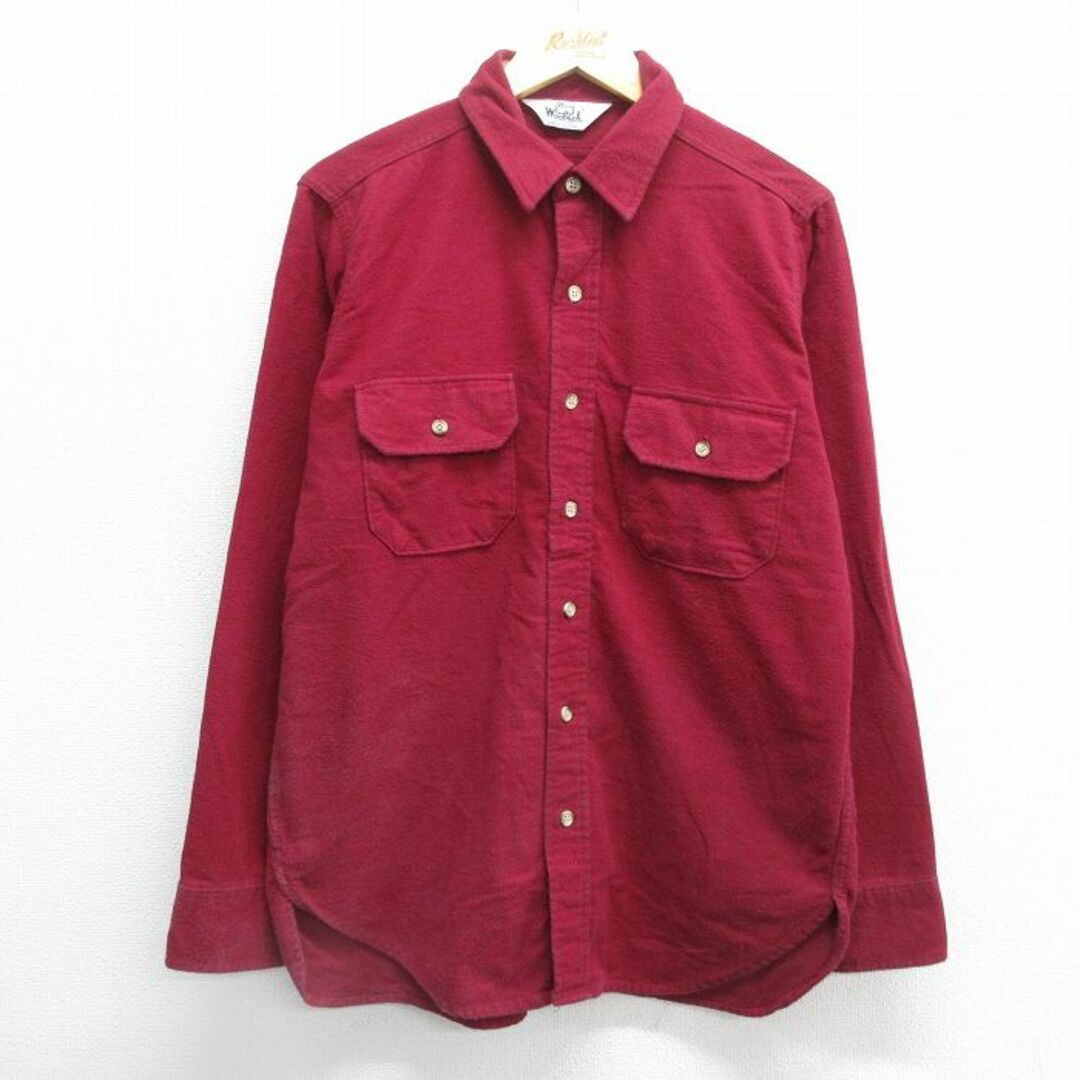 WOOLRICH(ウールリッチ)のL★古着 ウールリッチ WOOLRICH 長袖 ヘビー フランネル シャツ メンズ 80年代 80s コットン USA製 エンジ 23dec01 中古 トップス メンズのトップス(シャツ)の商品写真