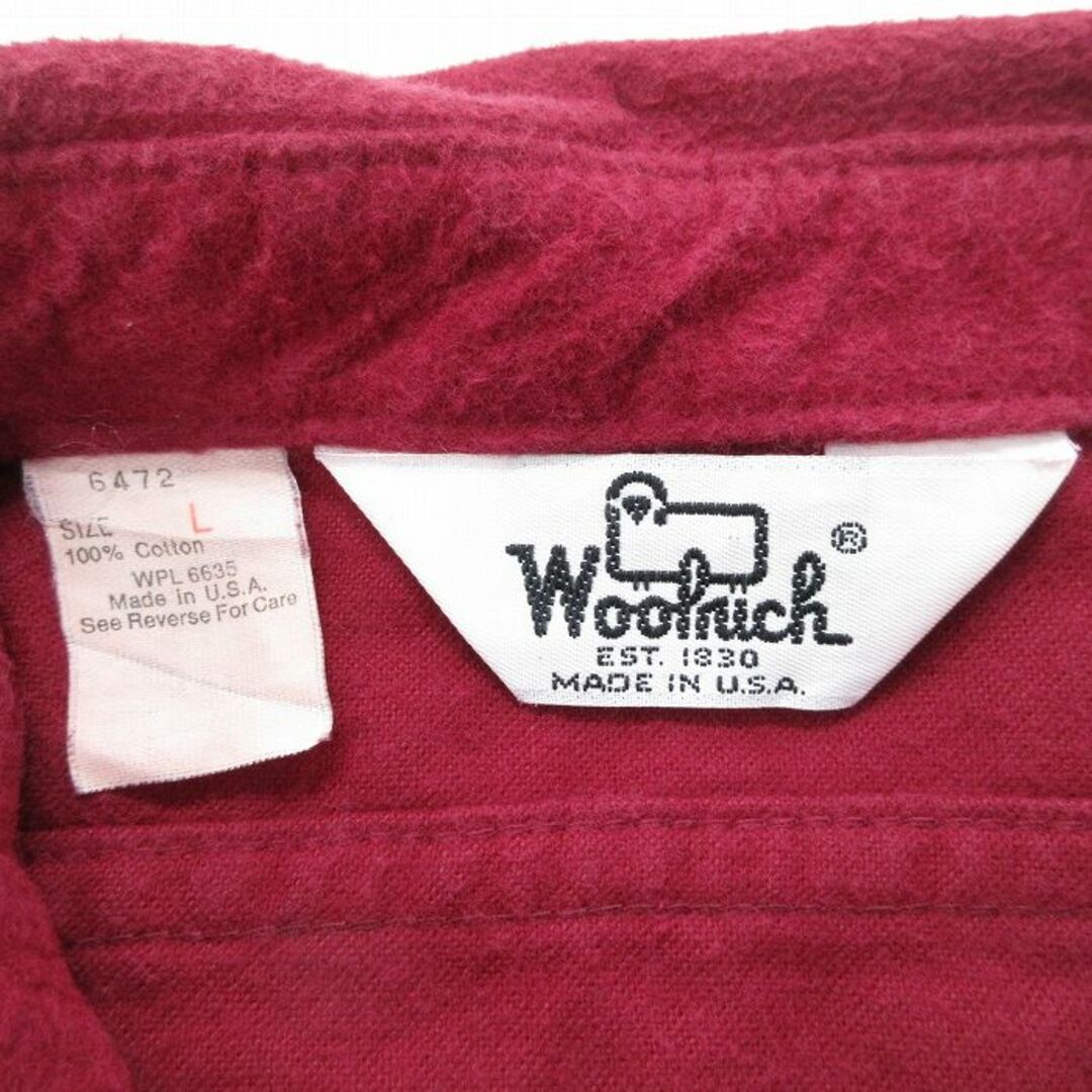 WOOLRICH(ウールリッチ)のL★古着 ウールリッチ WOOLRICH 長袖 ヘビー フランネル シャツ メンズ 80年代 80s コットン USA製 エンジ 23dec01 中古 トップス メンズのトップス(シャツ)の商品写真