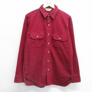 L★古着 ウールリッチ WOOLRICH 長袖 ヘビー フランネル シャツ メンズ 80年代 80s コットン USA製 エンジ 23dec01 中古 トップス