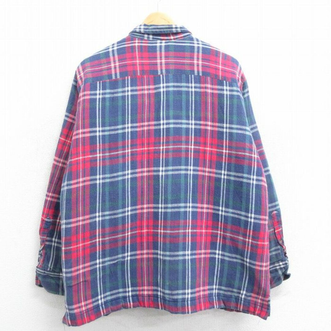 ARROW(アロー)のXL★古着 アロー 長袖 フランネル シャツ メンズ 90年代 90s コットン 紺 ネイビー チェック 内側キルティング 23dec01 中古 トップス メンズのトップス(シャツ)の商品写真